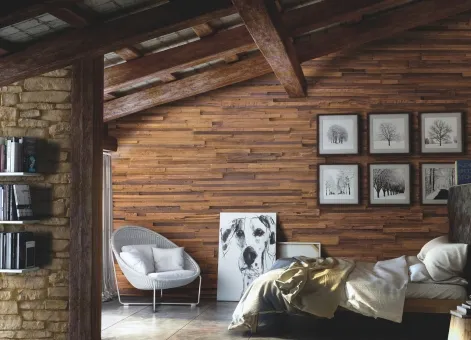 Chambre avec mur en bois